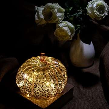 Romingo Mercury Glass Pumpkin Light with Timer for Halloween Pumpkin Decorations Fall and Thanksgiving Decor,Rose Gold, 5.5 inches