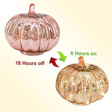 Romingo Mercury Glass Pumpkin Light with Timer for Halloween Pumpkin Decorations Fall and Thanksgiving Decor,Rose Gold, 5.5 inches