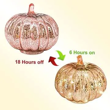Romingo Mercury Glass Pumpkin Light with Timer for Halloween Pumpkin Decorations Fall and Thanksgiving Decor,Rose Gold, 5.5 inches