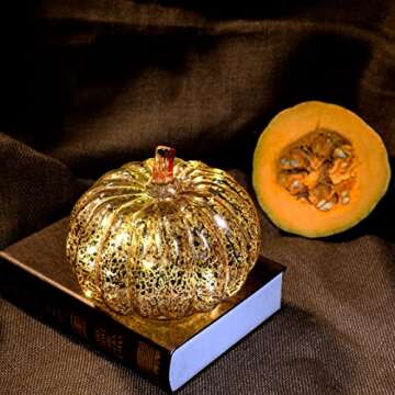 Romingo Mercury Glass Pumpkin Light with Timer for Halloween Pumpkin Decorations Fall and Thanksgiving Decor,Rose Gold, 5.5 inches