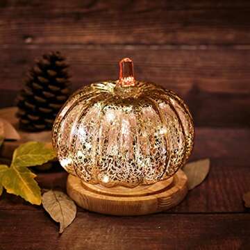 Romingo Mercury Glass Pumpkin Light with Timer for Halloween Pumpkin Decorations Fall and Thanksgiving Decor,Rose Gold, 5.5 inches