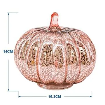 Romingo Mercury Glass Pumpkin Light with Timer for Halloween Pumpkin Decorations Fall and Thanksgiving Decor,Rose Gold, 5.5 inches