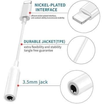 2 Pack Headphones Adapter, Lightning to 3.5 mm Headphone/Earphone Jack Audio Aux Adapter Dongle Comp...
