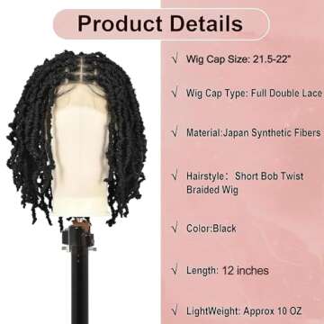 Kalyss 12" Faux Locs Braided Lace Front Wig for Women