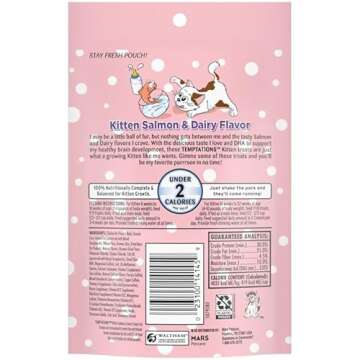 Temptations Salmon and Dairy Flavor Crunchy and Soft Kitten Treats, 3 oz.