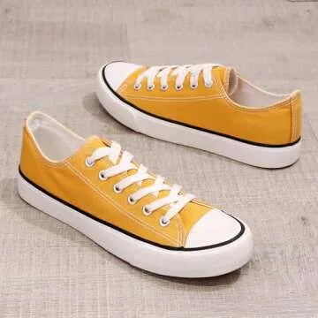 ZGR Women’s Canvas Low Top Sneaker Lace-up Classic Casual Shoes(Yellow，US9)