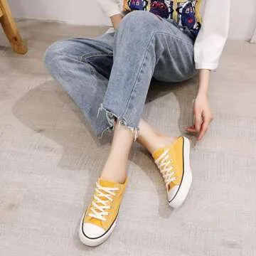 ZGR Women’s Canvas Low Top Sneaker Lace-up Classic Casual Shoes(Yellow，US9)