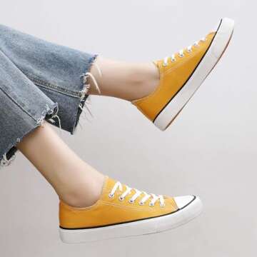 ZGR Women’s Canvas Low Top Sneaker Lace-up Classic Casual Shoes(Yellow，US9)