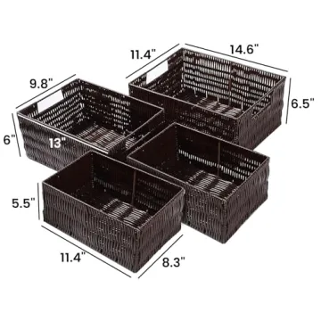 Elevon Plastic Wicker Basket Set of 4, Handmade Storage Basket for Organizing with Handles, Storage ...