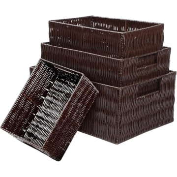 Stylish Elevon Plastic Wicker Storage Baskets Set for Home
