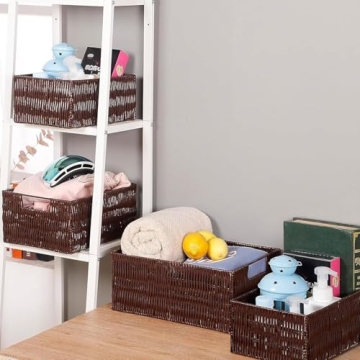 Stylish Elevon Plastic Wicker Storage Baskets Set for Home