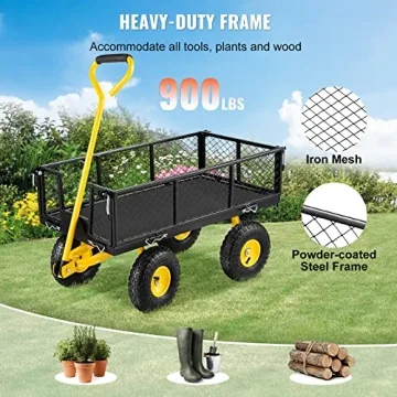 VEVOR 900 lbs Steel Garden Cart Heavy-Duty Removable Sides
