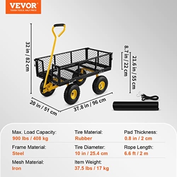 VEVOR 900 lbs Steel Garden Cart Heavy-Duty Removable Sides