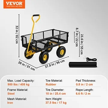 VEVOR 900 lbs Steel Garden Cart Heavy-Duty Removable Sides
