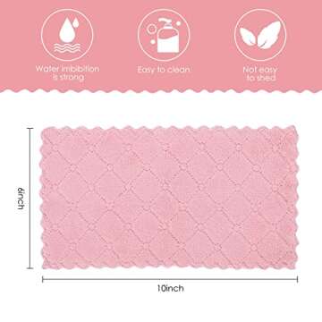 11Pack Kitchen Dish Cloths, Reusable Dish Towels, Nonstick Oil Washable Fast Drying, Super Absorbent Coral Velvet Cleaning Cloths for Cleaning Tableware, Kitchen, Bathroom (Pink-green10 x 6")