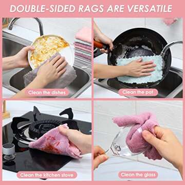 11Pack Kitchen Dish Cloths, Reusable Dish Towels, Nonstick Oil Washable Fast Drying, Super Absorbent Coral Velvet Cleaning Cloths for Cleaning Tableware, Kitchen, Bathroom (Pink-green10 x 6")
