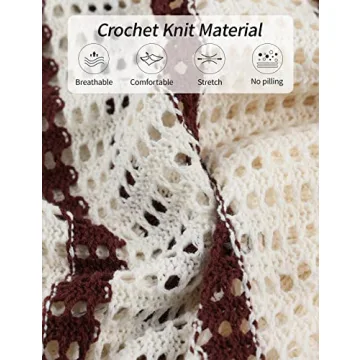 Gihuo Women' s Y2K 2 Piece Knit Outfits Striped Sweater Shorts Set Color Block Long Sleeve Button Up Shirts Shorts(Coffee-L)