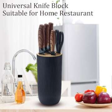 Kitchen Knife Set, Retrosohoo 6-Pieces Black Sharp Knife Set for Kitchen, Non-stick Non-slip Stainless Steel Chef Knife Set with Universal Knife Block Suitable for Home Restaurant(Wood Grain)