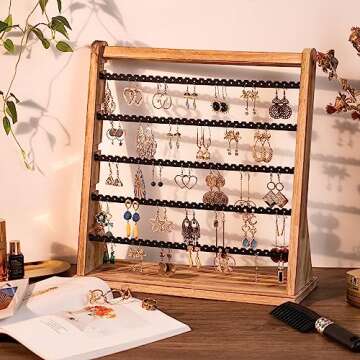 Poyilooo Earring Holder Organizer - Rustic 5 Layer Jewelry Display Rack with 270 Holes