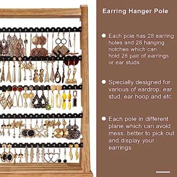 Poyilooo Rustic Wood Earring Holder Organizer for Women