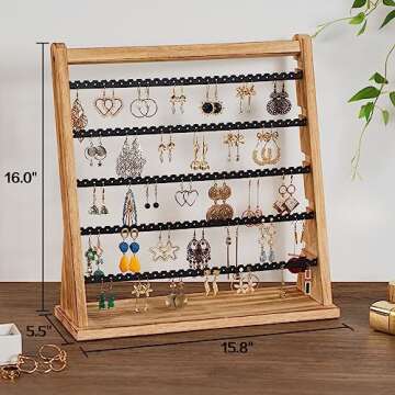 Poyilooo Rustic Wood Earring Holder Organizer for Women