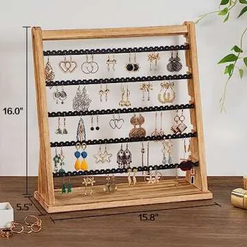 Poyilooo Rustic Wood Earring Holder Organizer for Women