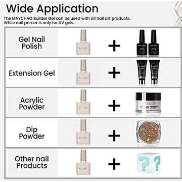 MAYCHAO 15ML Builder Nail Gel 5 in 1 Clear Builder Strengthener Gel Nail Polish for Nail Extension, Hard Gel Builder Base Gel Rhinestone for Valtines Home Manicure, 0.5 OZ