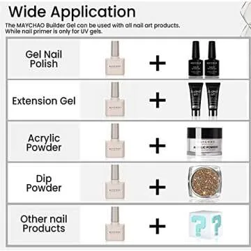 MAYCHAO 15ML Builder Nail Gel 5 in 1 Clear Builder Strengthener Gel Nail Polish for Nail Extension, Hard Gel Builder Base Gel Rhinestone for Valtines Home Manicure, 0.5 OZ