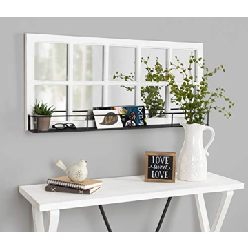 Kate and Laurel Farmhouse Windowpane Mirror with Shelf