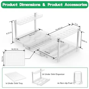 HzTinT Under Sink Organizer 2 Pack with Tray - Clear White