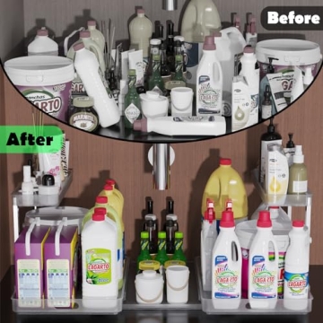 HzTinT Under Sink Organizer 2 Pack with Tray - Clear White