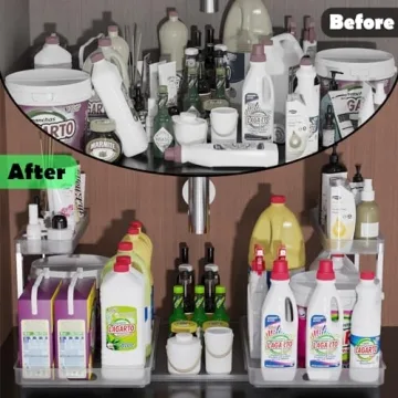 HzTinT Under Sink Organizer 2 Pack with Tray - Clear White