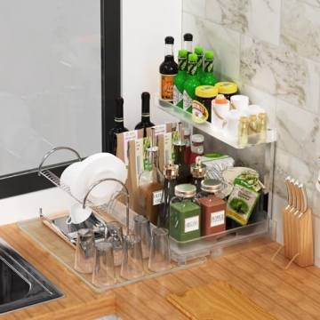 HzTinT Under Sink Organizer 2 Pack with Tray - Clear White