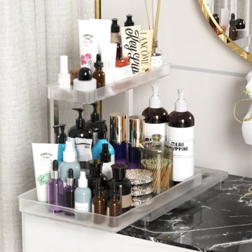 HzTinT Under Sink Organizer 2 Pack with Tray - Clear White