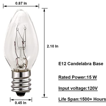12 Pack 15 Watt E12 Light Bulbs for Salt Lamps & Chandeliers