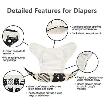 babygoal Reusable Cloth Diapers for Girls, Adjustable Washable Nappy 6pcs+ 6pcs Microfiber Inserts+One Wet Bag 6YDG08