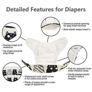 babygoal Reusable Cloth Diapers for Girls, Adjustable Washable Nappy 6pcs+ 6pcs Microfiber Inserts+One Wet Bag 6YDG08
