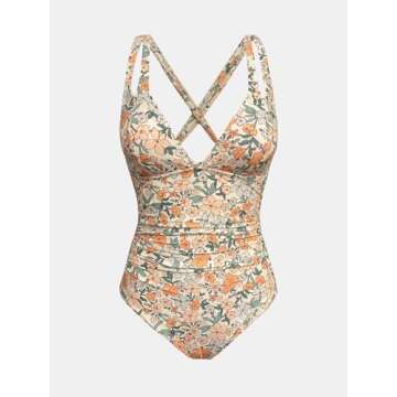 CUPSHE Women's One Piece Swimsuit Tummy Control Deep V Neck Double Straps Crisscross Back Tie Bathing Suit