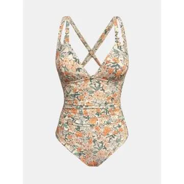 CUPSHE Women's One Piece Swimsuit Tummy Control Deep V Neck Double Straps Crisscross Back Tie Bathing Suit