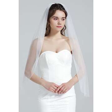 BEAUTELICATE Wedding Bridal Veil with Comb 1 Tier Cut Edge Fingertip&Cathedral Length