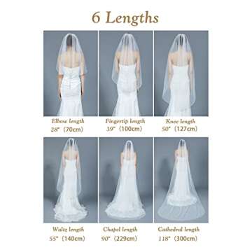 BEAUTELICATE Wedding Bridal Veil with Comb 1 Tier Cut Edge Fingertip&Cathedral Length