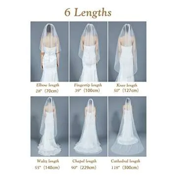 BEAUTELICATE Wedding Bridal Veil with Comb 1 Tier Cut Edge Fingertip&Cathedral Length