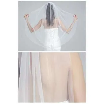 BEAUTELICATE Wedding Bridal Veil with Comb 1 Tier Cut Edge Fingertip&Cathedral Length