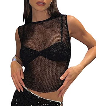 Women's Strapless Crochet Bandeau Knit Tube Top Slim Crop Corset Cami Sexy Sleeveless Tank Tops Sheer Hollow Out T-Shirt Vest