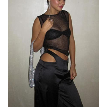 Women's Strapless Crochet Bandeau Knit Tube Top Slim Crop Corset Cami Sexy Sleeveless Tank Tops Sheer Hollow Out T-Shirt Vest