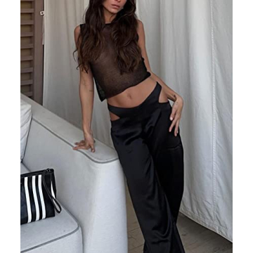 Women's Strapless Crochet Bandeau Knit Tube Top Slim Crop Corset Cami Sexy Sleeveless Tank Tops Sheer Hollow Out T-Shirt Vest