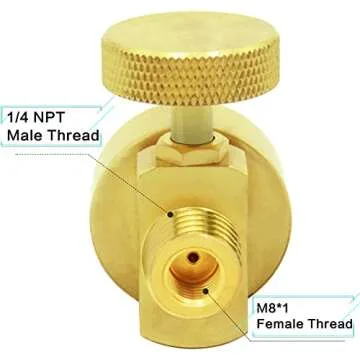 MCAMPAS Adjustable Brass Propane Regulator Valve,1/4" NPT Male to 1"-20 Female Thread Adapter -Oxy/Fuel Gas Cylinder CGA600 Connector for MC Regulator & 1LB Disposable Tanks