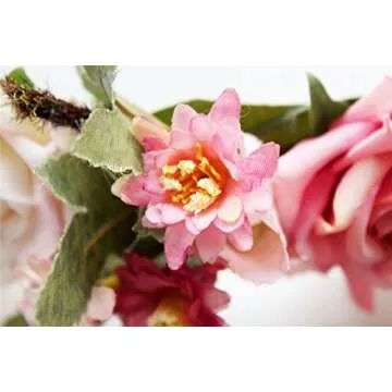 Handmade Adjustable Flower Wreath Headband Halo, A-(Pink-Apricot), Size One Size