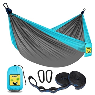 SZHLUX Camping Hammock Double & Single Portable Hammocks with 2 Tree Straps and Attached Carry Bag,G...