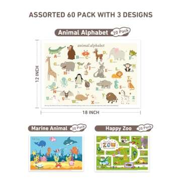 Babebay Disposable Placemats for Baby, 60 Pack Sticky Toddler Placemat for Restaurants, Dining Table...